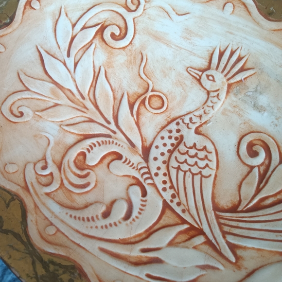 Etched Bird w Floral Design Hand Made Mixed Media Bowl - Picture 7 of 9